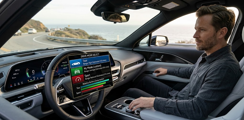 do the driving modes in cadillac lyriq offer different ranges or battery usages?